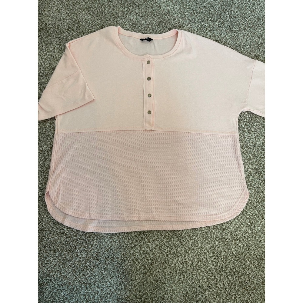 Dokotoo Womens Light Pink Waffle Knit Long Sleeve Crew Neck Curved Hem Top XXL
